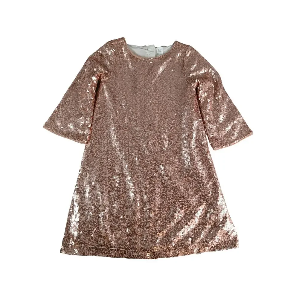 Gap Sequin Dress Girls XL Rose Gold Knee Length Mod Fancy Christmas Sparkle